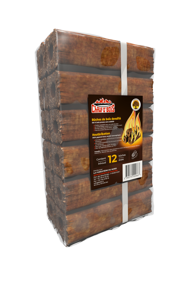 Bûches de Bois Densifié Sac de 12 bûches Extrudées Pack 10 kg en RETRAIT DRIVE