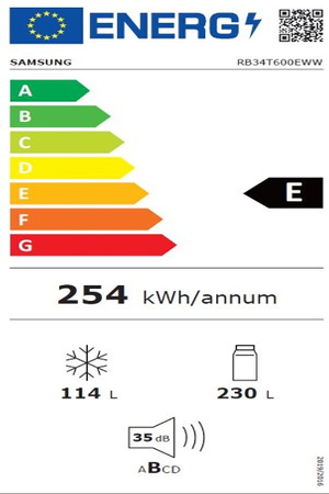 Réfrigérateur congélateur en bas Samsung RB34T600EWW, vue du produit