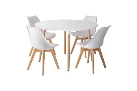 Ensemble de jardin Happy Garden, table ronde Martha 120 cm et 4 chaises Nora blanches, vue du produit