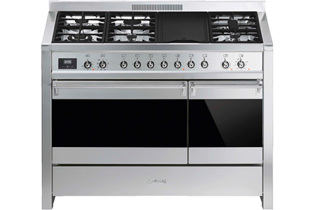 Piano de cuisson Smeg Opera 120 cm gaz inox/verre noir A3-81, vue du produit