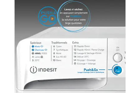 Lave-linge séchant Indesit BDE86435WVFR blanc, lavage et séchage, vue de face