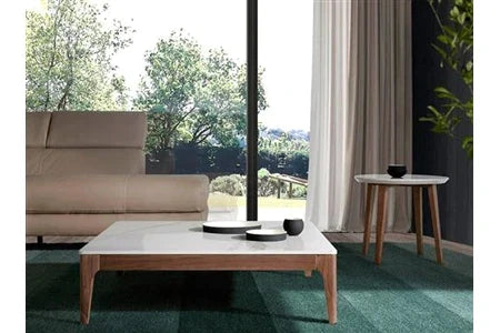 Table basse en verre imitation marbre Angel Cerda 100 x 100 x 30 cm, vue de face