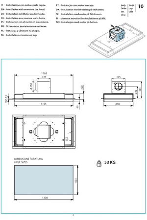 Hotte sans moteur Falmec Coralba 3610, hotte de cuisine, vue de face