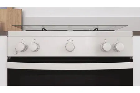 Gazinière Indesit IS67G1KMW/E/1, four et table de cuisson au gaz, vue de côté