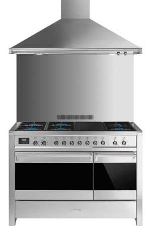 Piano de cuisson Smeg Opera 120 cm gaz inox/verre noir, vue de côté