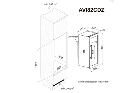Cave de service Avintage AVI82CDZA, mise à température des vins, vue de côté
