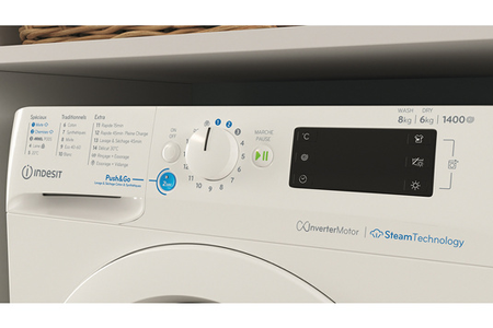 Lave-linge séchant Indesit BDE86435WVFR blanc, vue arrière