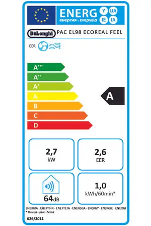 Climatiseur mobile De'Longhi Pinguino PAC EL98 Eco, climatisation, vue arrière