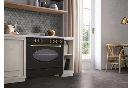 Piano de cuisson Airlux 90 cm mixte noir rustique, four ouvert