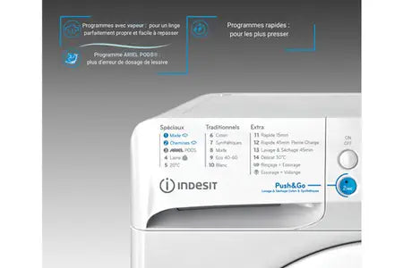 Lave-linge séchant Indesit BDE86435WVFR blanc, en situation