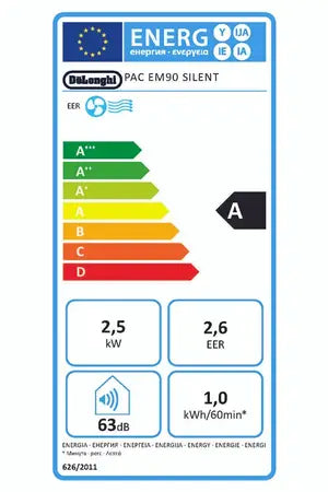 Climatiseur mobile De'Longhi PACEM90, kit fenêtre et accessoires fournis
