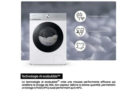 Lave-linge hublot Samsung WW11DG6B85LB, tambour et accessoires fournis