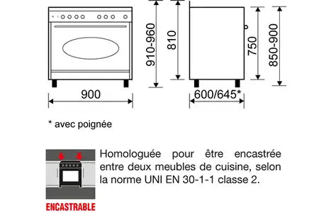 Piano de cuisson Airlux 90 cm mixte noir rustique, vue rapprochée