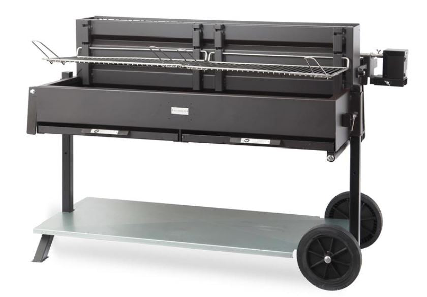 Barbecue méchoui sur chariot, barbecue traditionnel au charbon de bois, vue du produit