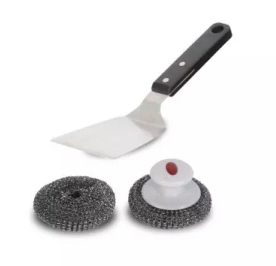 Kit de nettoyage Le Marquier pour plancha, spatule et boules inox, vue du produit
