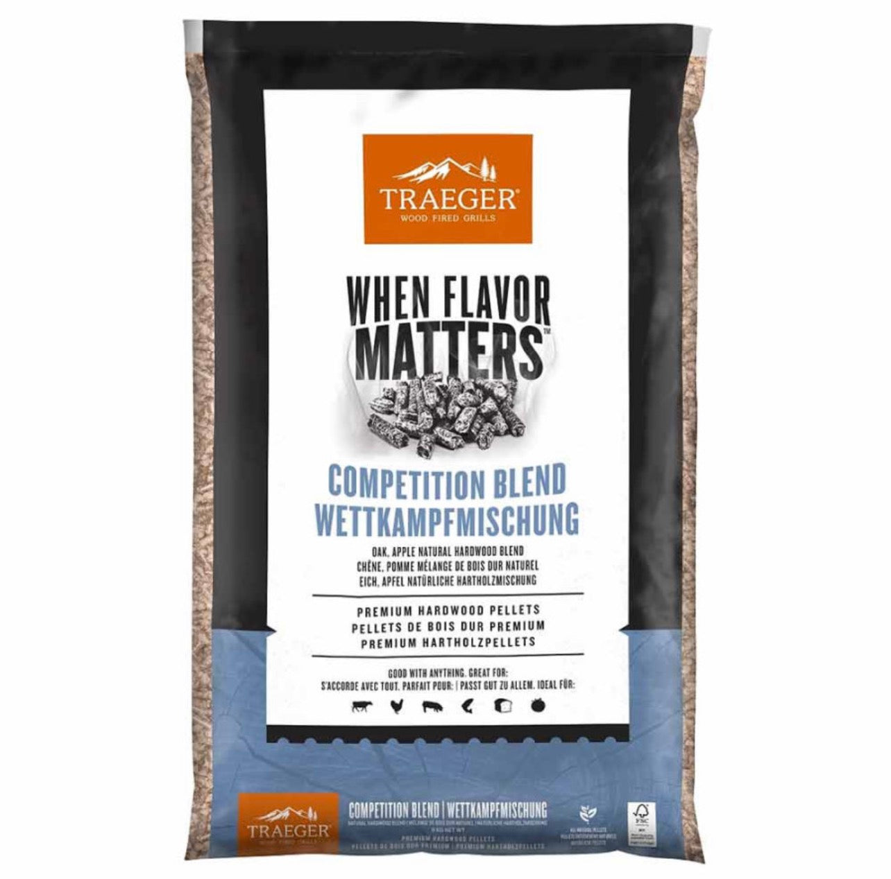 Sac de pellets Mix Compétition pour barbecue à pellets Traeger, vue du produit