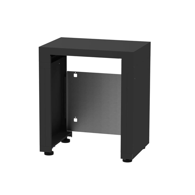 Meuble frigo noir pour cuisine d'été extérieure, vue de détail